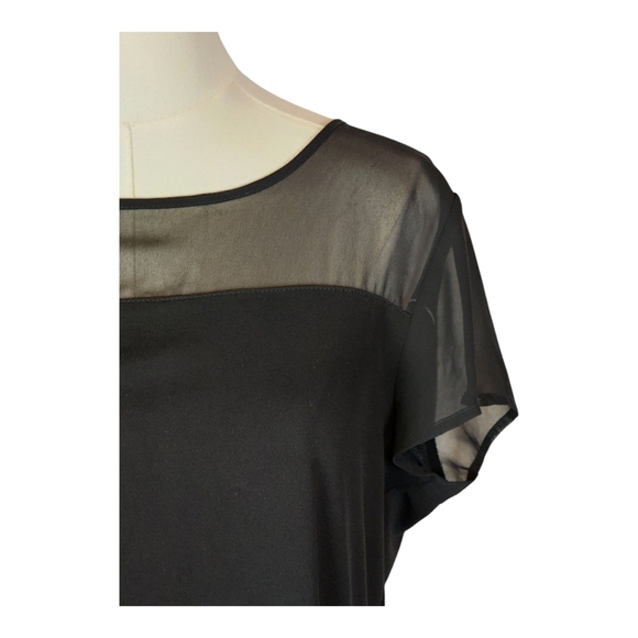 Vince Camuto Black Sheer Panel Shift Dress Size M Classic LBD Minimalist - Picture 2 of 7